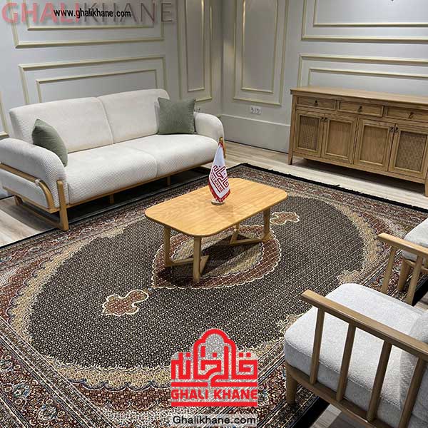 فرش نگین مشهد طرح ریز ماهی رنگ سرمه‌ای