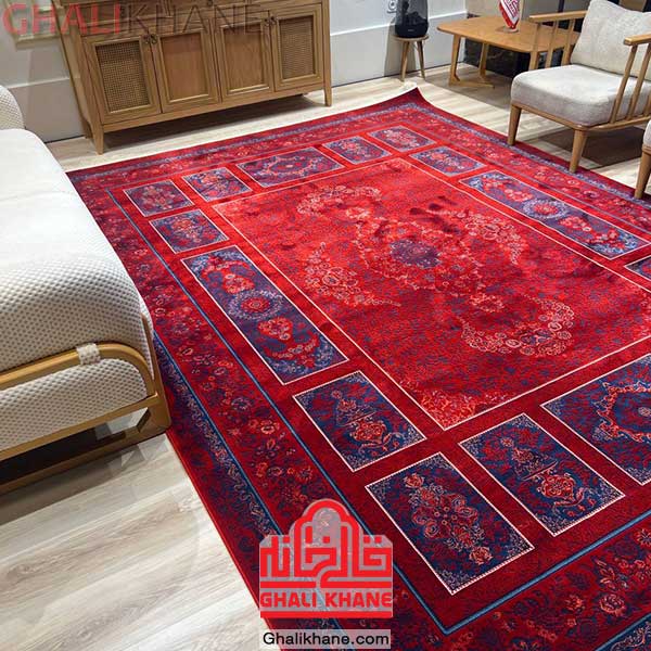 فرش طرح کتیبه تهران لاکی سرمه ای LSK