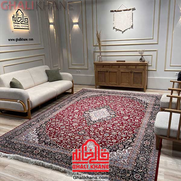 فرش ماشینی طرح کاشان لاکی زمرد مشهد