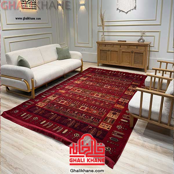 فرش هیوا طرح درختی زمینه لاکی