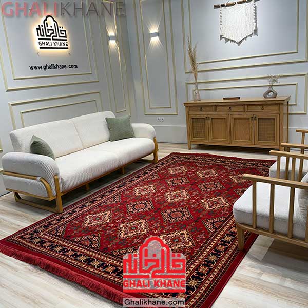 فرش هیوا طرح اناری رنگ لاکی