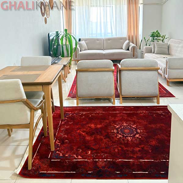 فرش اطلس لاکی سرمه‌ای کاربنی