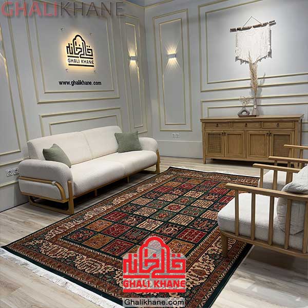 فرش هیوا 700 شانه طرح خشتی سبز