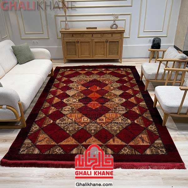 فرش هیوا طرح چهل تکه لاکی