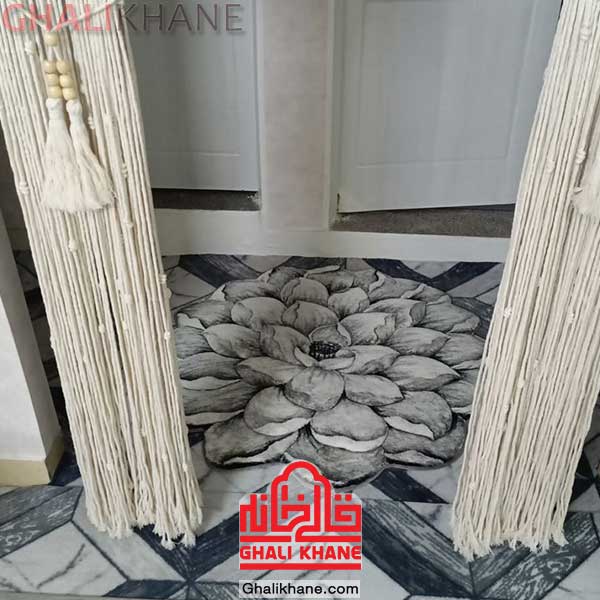 فرش سه بعدی فانتزی زرباف طرح گل نیلوفر طوسی