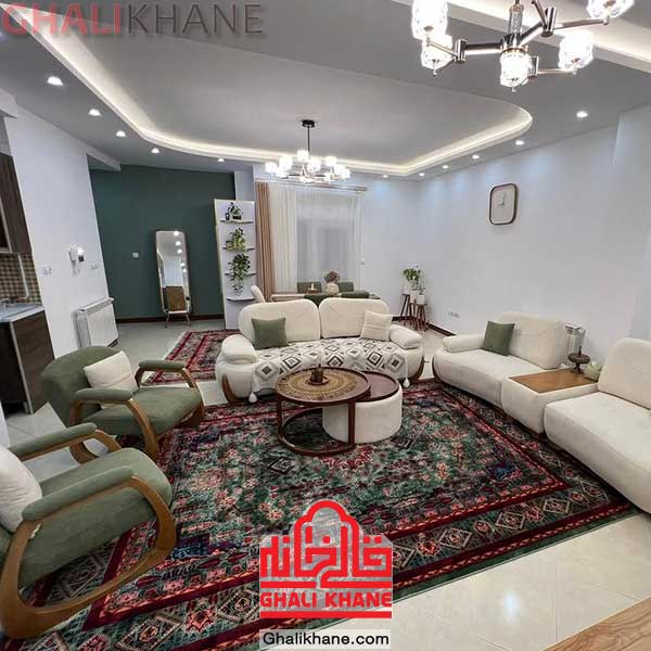 فرش چهار باغ سبز پرتقالی