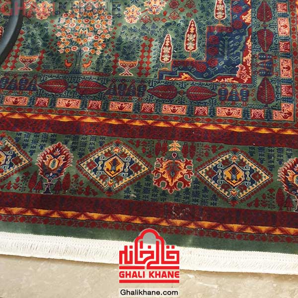 فرش چهار باغ سبز پرتقالی