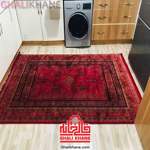  فرش زمرد مشهد کد 38007 رنگ لاکی مناسب آشپزخانه