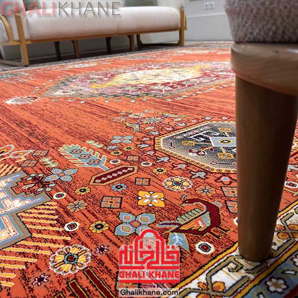 فرش نارنجی رنگ سنتی