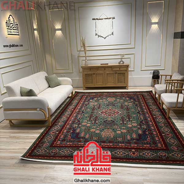 فرش آوانگارد چهارباغ سبز پرتقالی  