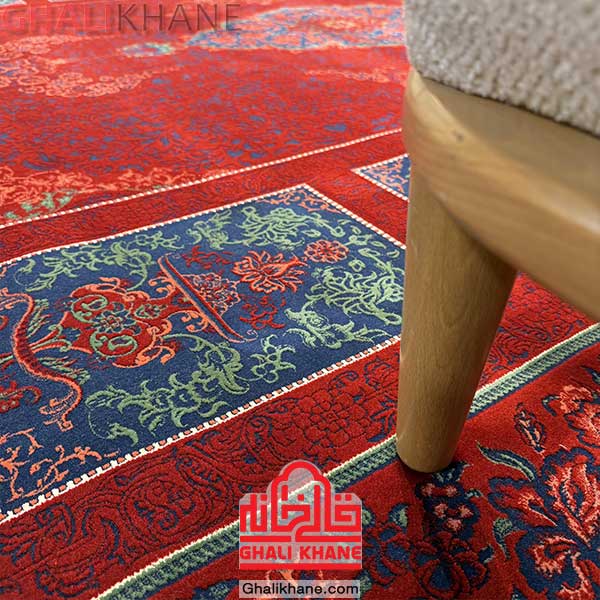 فرش تهران طرح کتیبه لاکی سبز