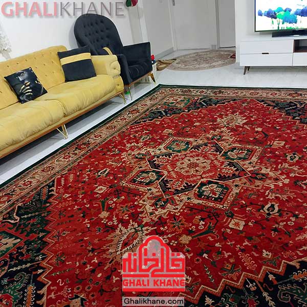فرش هریس سبز مناسب اتاق خواب