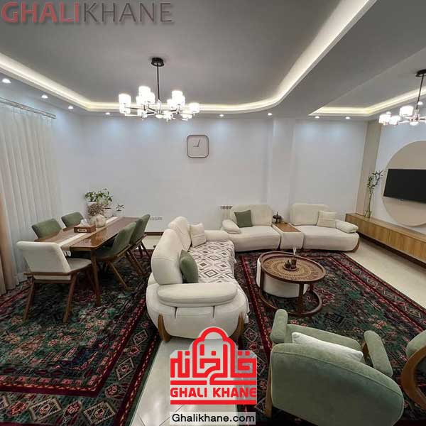 فرش تهران طرح چهار باغ سبز پرتقالی