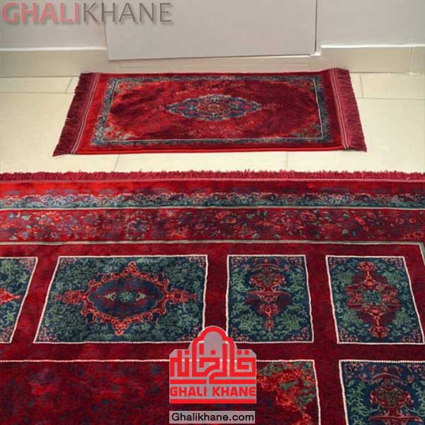 فرش تهران طرح کتیبه لاکی سبز