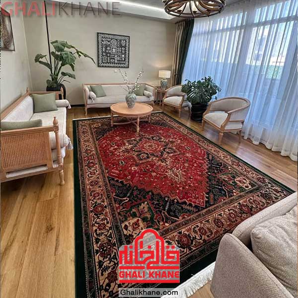 فرش طرح هریس لاکی سبز برند هیوا