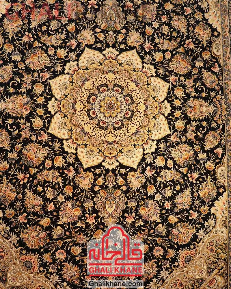فرش ستاره کویر یزد کلکسیون عالی قاپو 1000 شانه کد HA-051-3090 سرمه ای