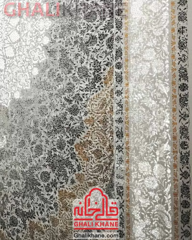 فرش زمرد مشهد کد 40202 کرم ذغالی
