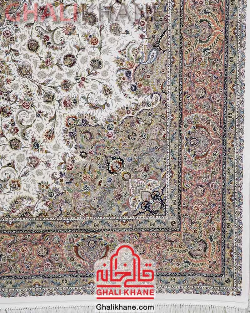 فرش زمرد مشهد کد 45005 کرم صورتی