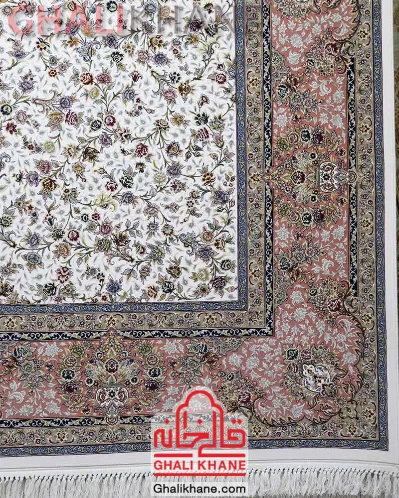 فرش زمرد مشهد کد 45006 کرم صورتی