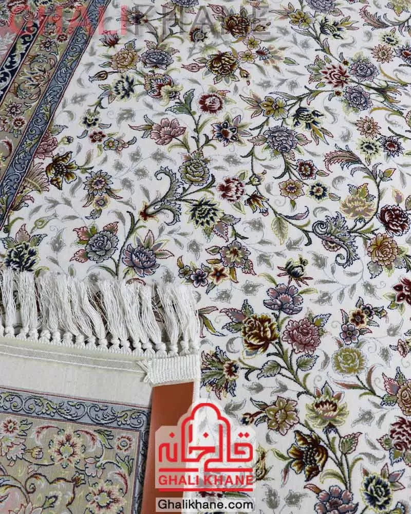 فرش زمرد مشهد کد 45006 کرم صورتی