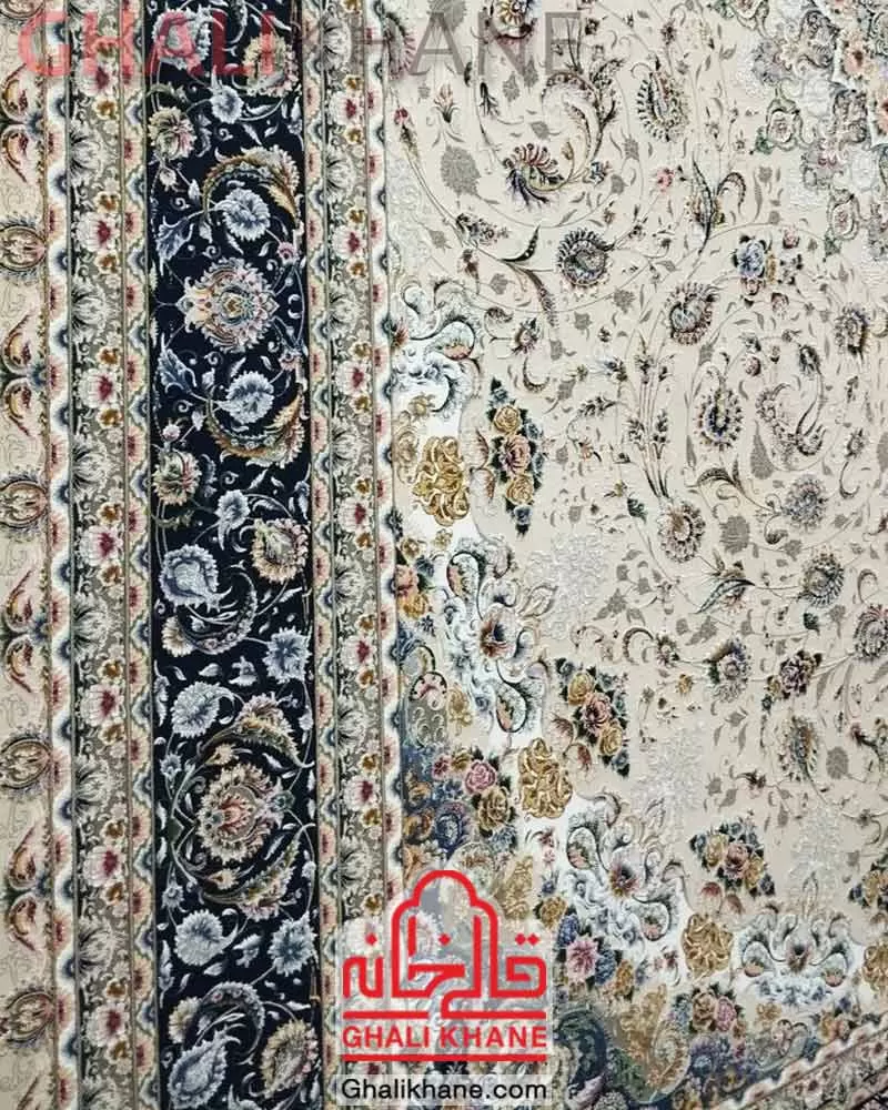 فرش مشهد کد 814007 کرم کاربنی