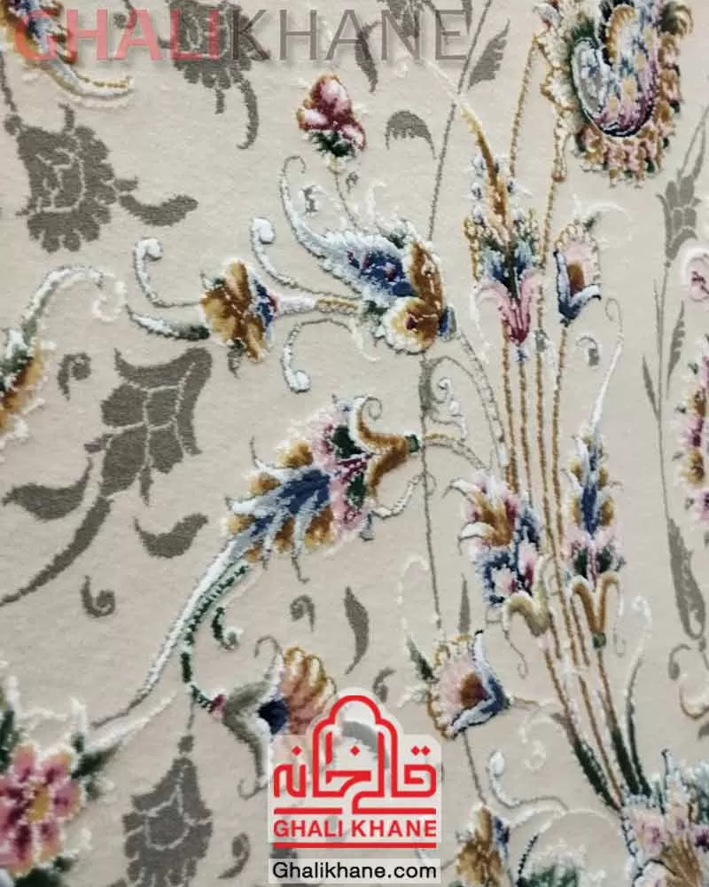 فرش مشهد 1500 شانه کد 814007 کرم کاربنی
