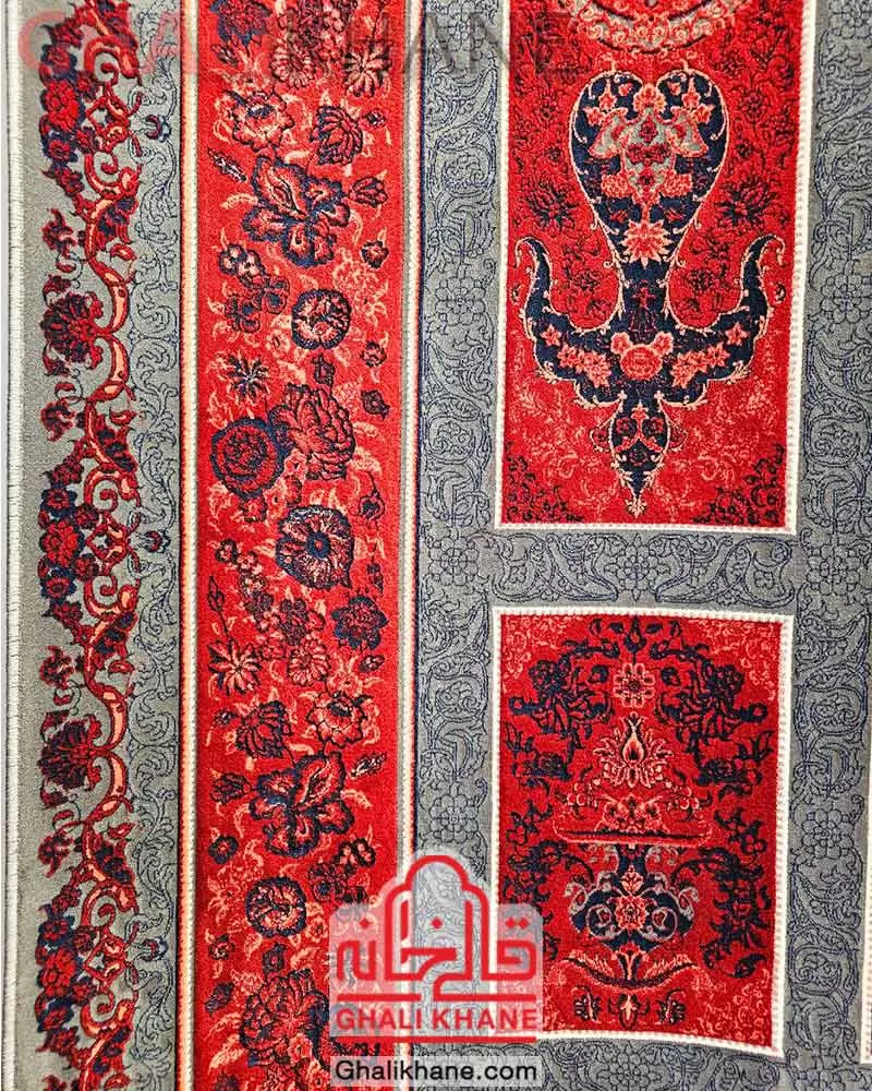 فرش تهران 1200 شانه طرح کتیبه دودی لاکی مسی
