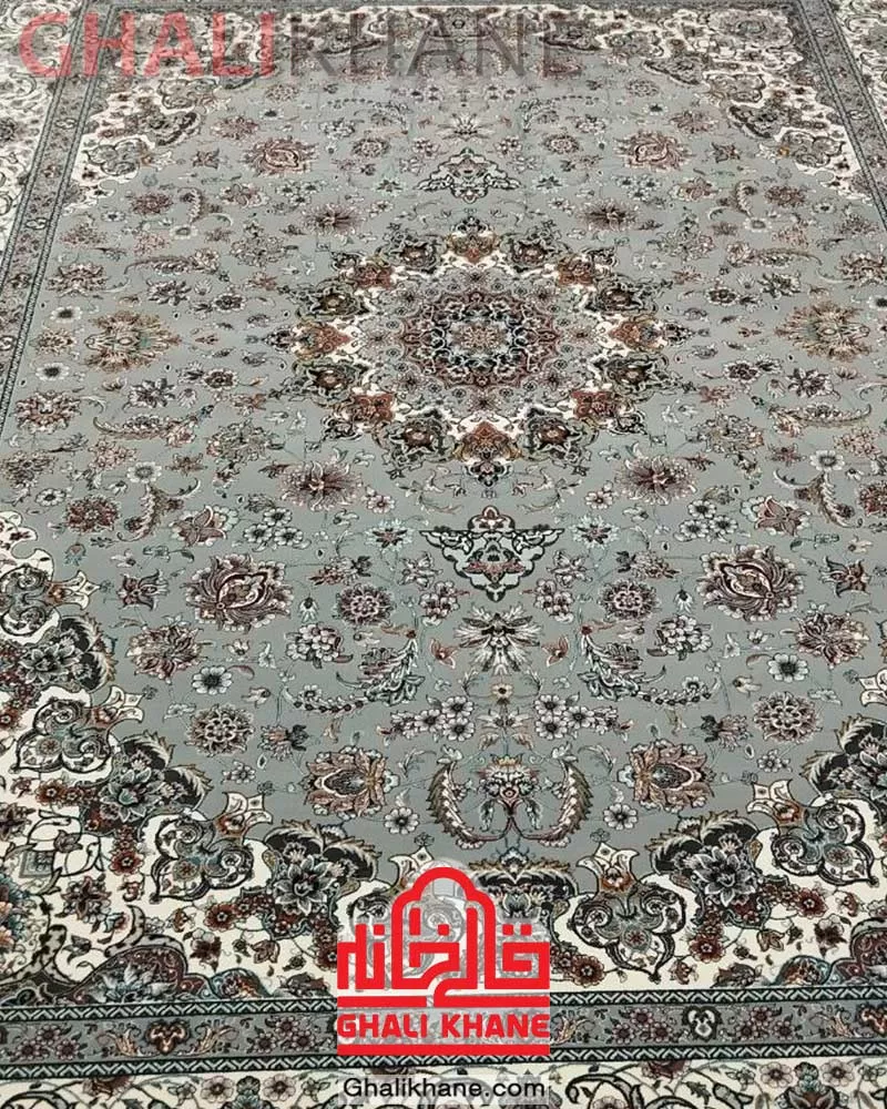 فرش ماشینی مشهد 700 شانه  رنگ زمینه طوسی کد 722147