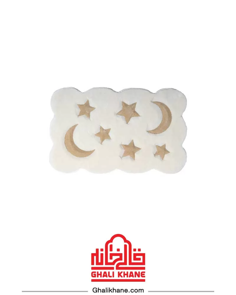 فرش فانتزی  پادری کودک زرباف طرح ماه و ستاره شکلاتی