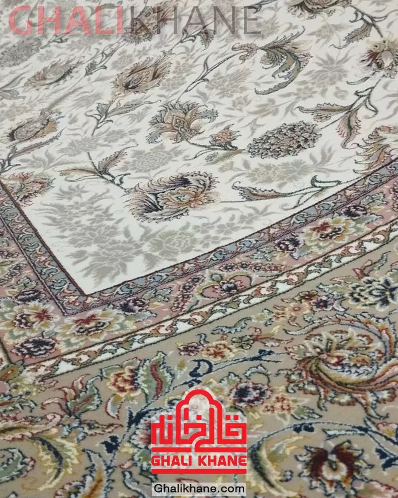 فرش زمرد مشهد کد 45004 طرح افشان کرم نسکافه‌ای