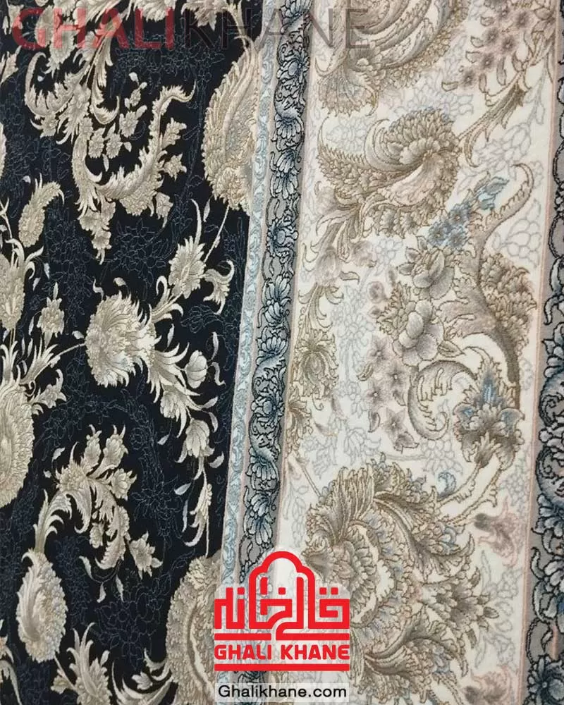 فرش ماشینی مشهد 1200 شانه کد 802078 سرمه ای