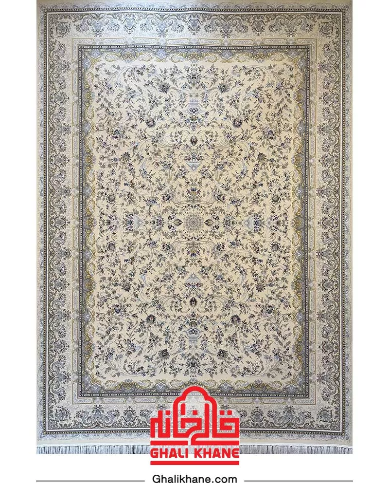 فرش ماشینی مشهد 1500 شانه کد 814008 کرم حاشیه کرم