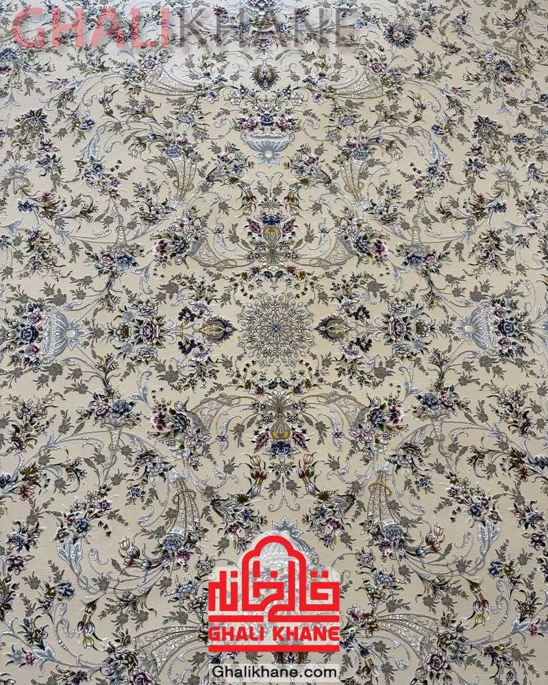 فرش ماشینی مشهد 1500 شانه کد 814008 کرم حاشیه کرم