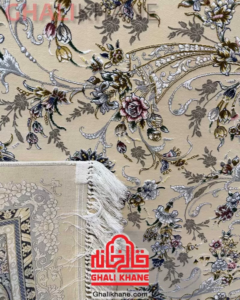 فرش ماشینی مشهد 1500 شانه کد 814008 کرم حاشیه کرم