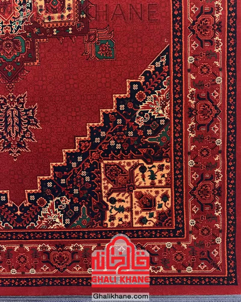 فرش ماشینی مشهد 700 شانه رنگ زمینه لاکی کد 871378