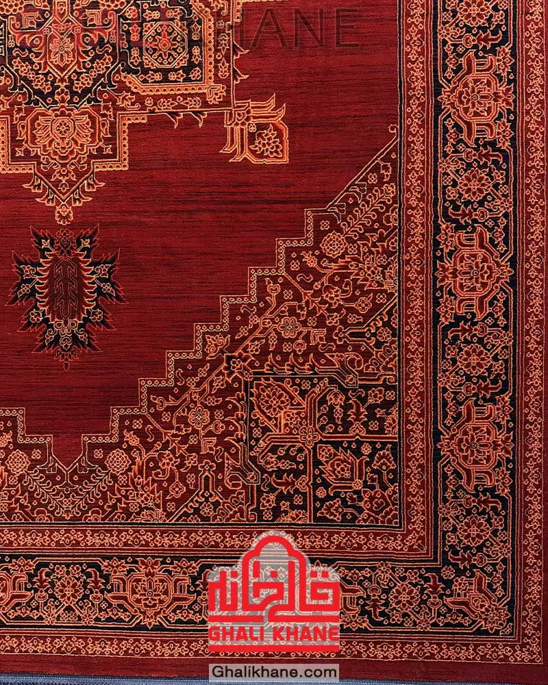 فرش ماشینی مشهد 700 شانه رنگ زمینه لاکی کد 871340