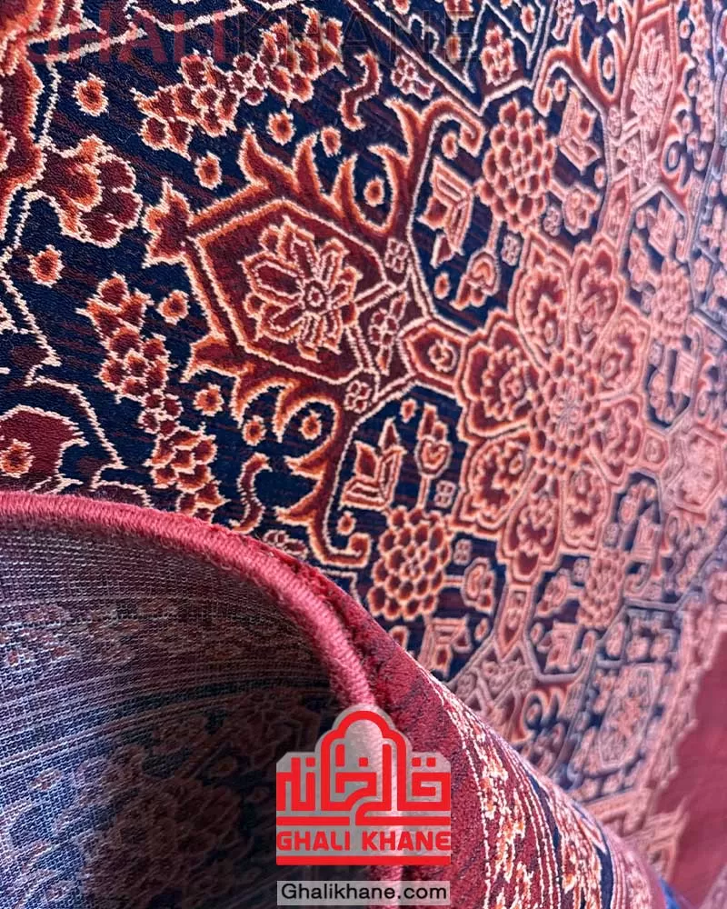 فرش مشهد رنگ زمینه لاکی کد 871340