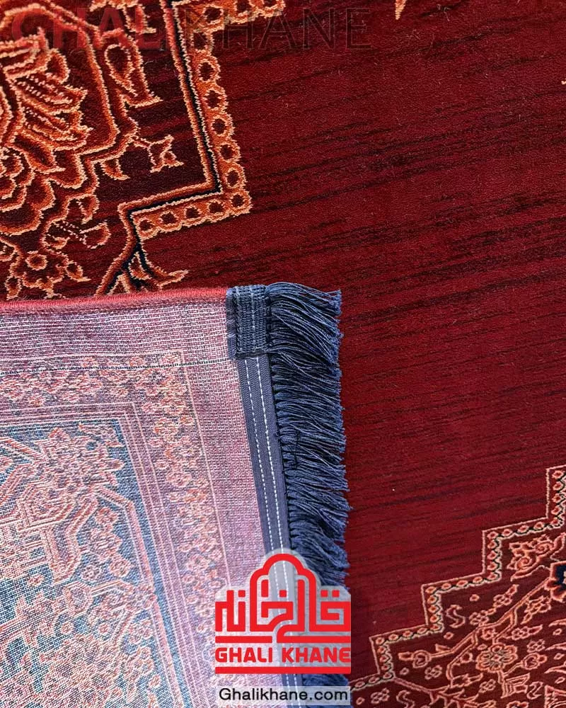 فرش ماشینی مشهد 700 شانه رنگ زمینه لاکی کد 871340