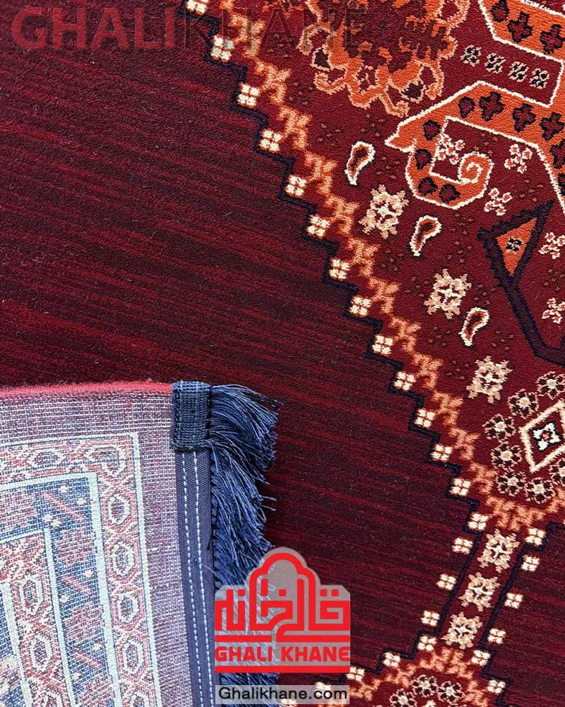 فرش ماشینی مشهد 700 شانه رنگ زمینه لاکی کد 871358