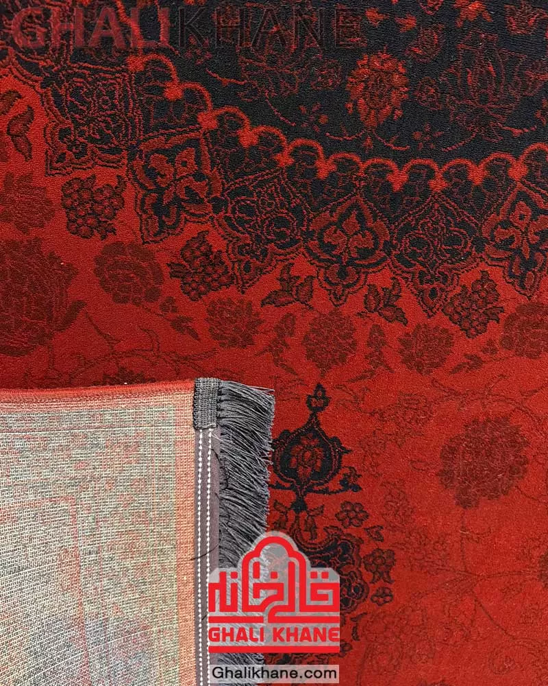 فرش ماشینی مشهد 700 شانه رنگ زمینه لاکی کد 871312