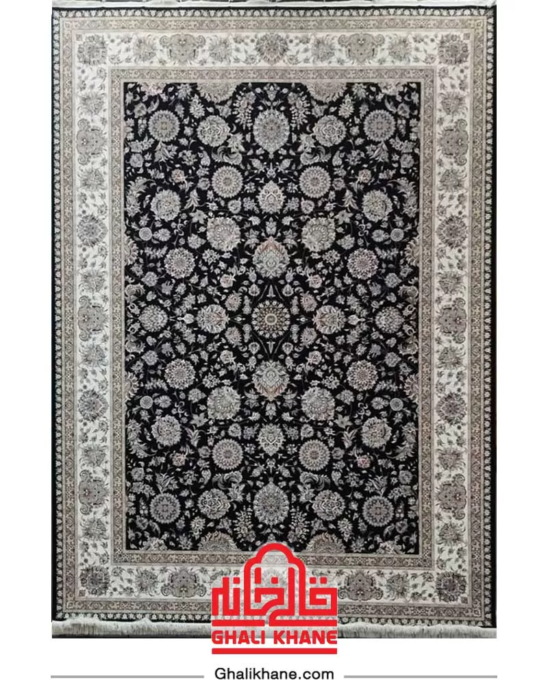 فرش زمرد مشهد 1500 شانه کد 46001 طرح افشان سرمه ای