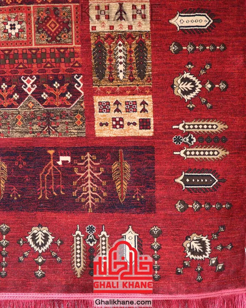 فرش هیوا 700 شانه طرح درختی رنگ‌ لاکی