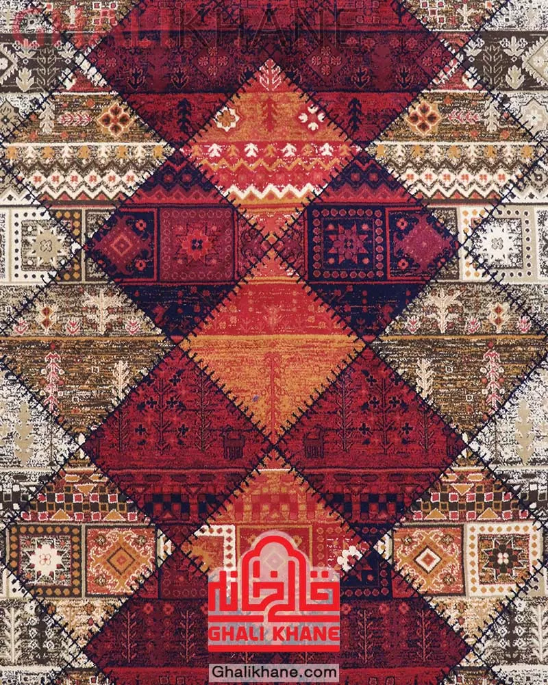 فرش هیوا 700 شانه طرح چهل تکه لاکی