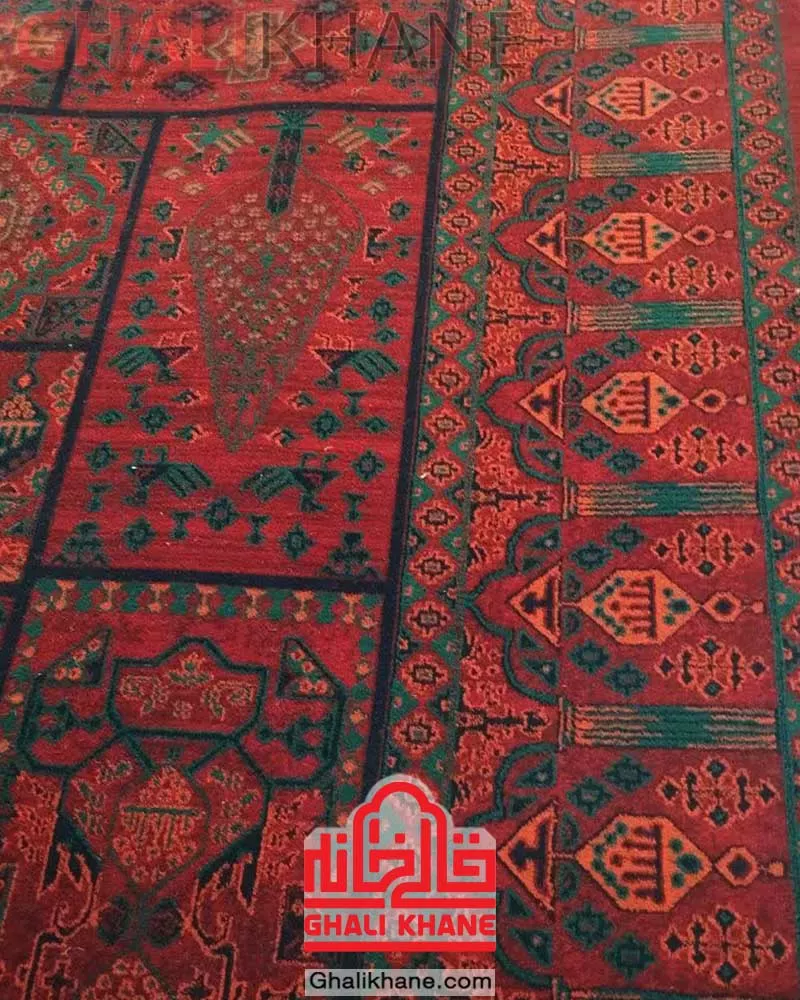 فرش ماشینی مشهد 700 شانه رنگ زمینه لاکی کد 871371