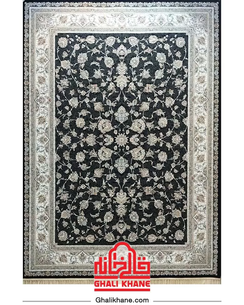 فرش ماشینی مشهد 1200 شانه کد 802109 سرمه‌ای