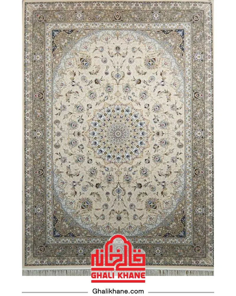 فرش مشهد 1500 شانه کد 814003 کرم حاشیه گردویی