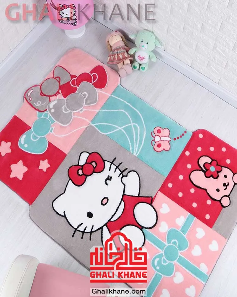 فرش فانتزی کودک زرباف طرح  هپی کیتی