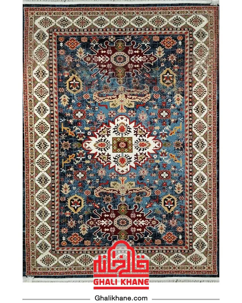 فرش ماشینی مشهد 700 شانه  کد 873023 آبی