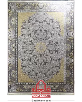 فرش تهران 1200 شانه طرح درنا طلاکوب فیلی دودی طلایی