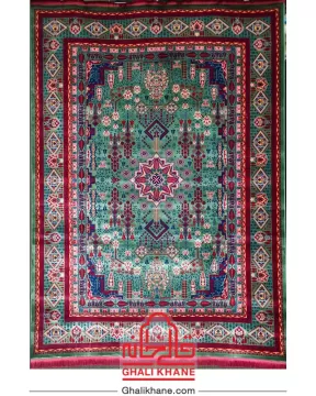 فرش تهران 1200 شانه طرح چهار باغ سبز  پرتقالی